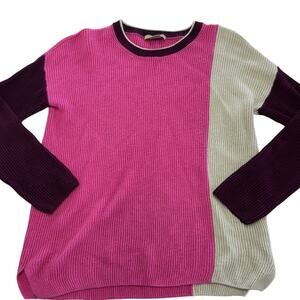 Amicale Sweater Womens Small Pink Colorblock Ribbed Knit Cotton Cashmere